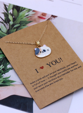 小清新潮流ins风可爱滴油小花猫项链 情侣闺蜜猫咪吊坠项链