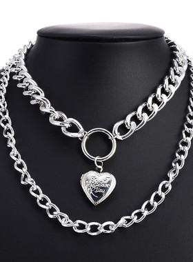 欧美夸张时尚百搭链条项链 朋克风合金爱心蝴蝶锁多层颈链短项链