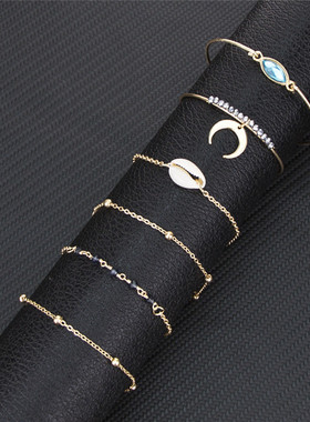 欧美风金色月牙贝壳水晶手链