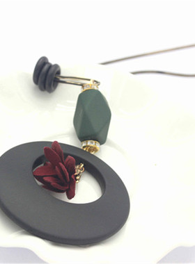 欧美撞色合金吊坠项链 几何圆圈 花朵流苏长款毛衣链 fl