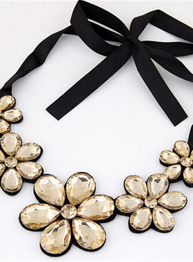 日韩风饰品花朵宝石吊坠项链