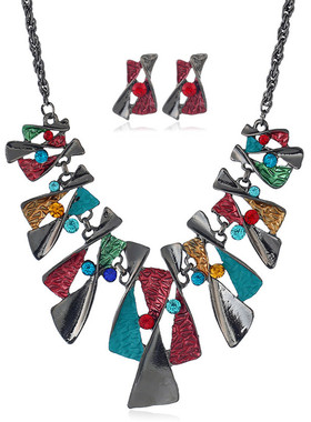 欧美夸张合金水钻新娘项链耳环