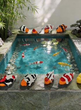 锦鲤摆件大正昭和造景陶瓷模型