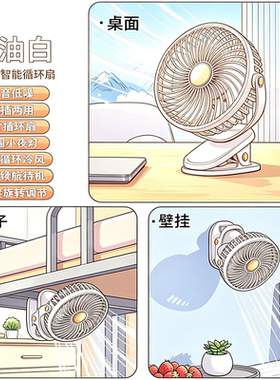 2026新款自动风扇摇头USB充电插电两用电风扇桌面静音小风扇数码