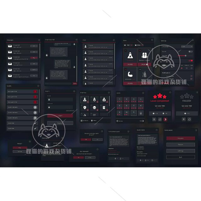 Unity Flat Dark Themed GUI UI Kit - over 600 PNG ! 1.02