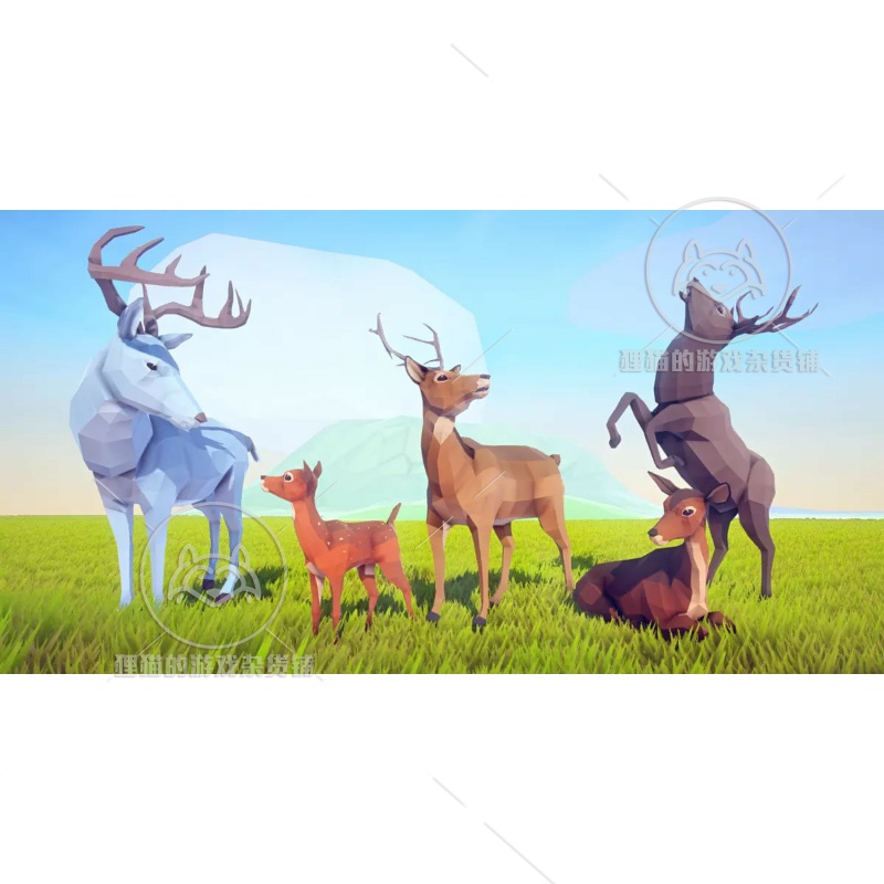 Unity Poly Art Deer 3.9 包更新 带动画低模雄鹿小鹿模型 - 图2