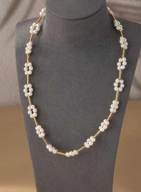 法式轻奢复古仿珍珠锁骨链