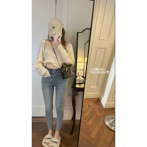 Коллекция NSS B в маленькие птичьи брюки!Гигант в маленьких штанах с ногами, высокая талия, тонкие джинсы с тонкими девятью.