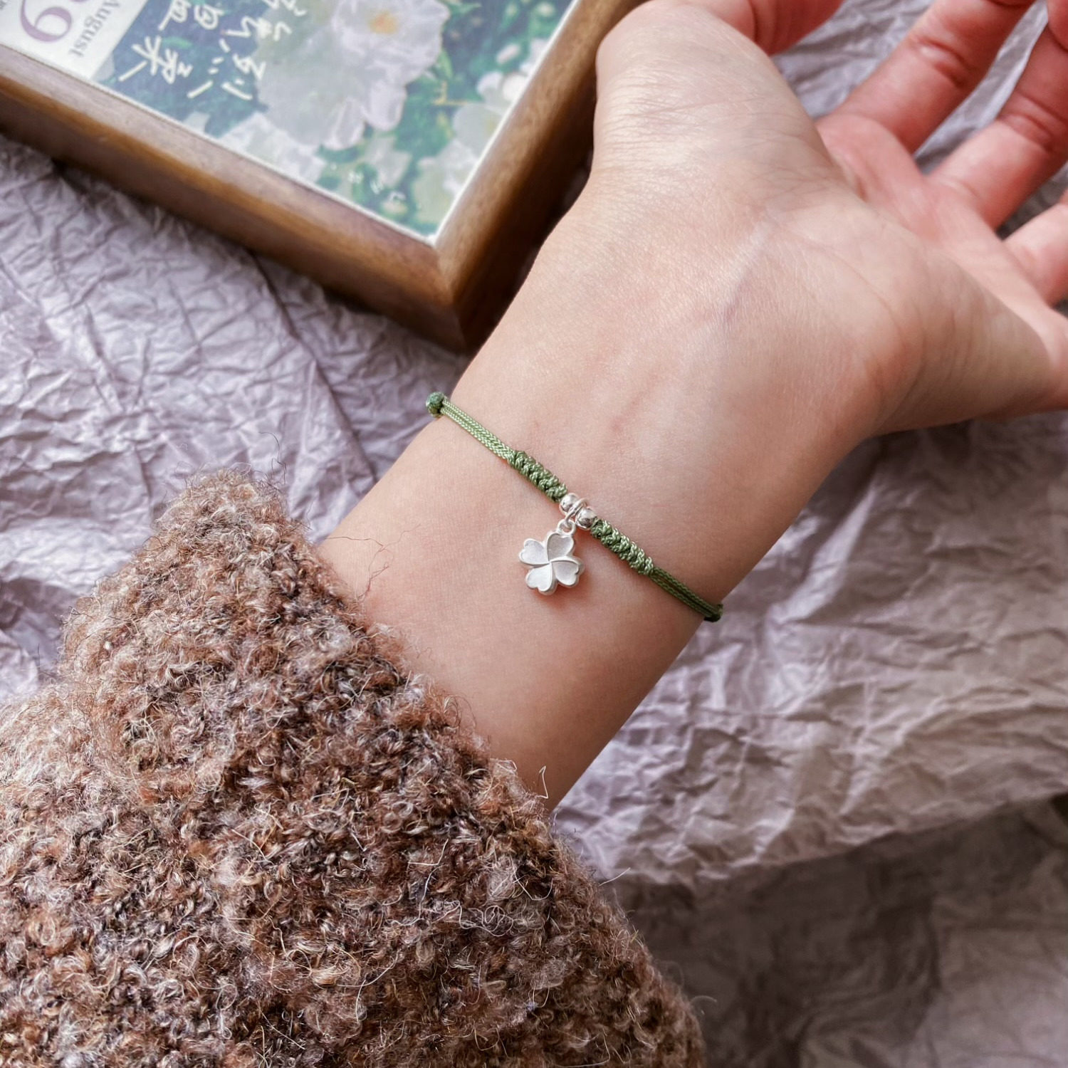 「Lucky四叶草」原创可爱百搭精致纯银925四叶草手绳手链学生闺蜜,淘宝优惠券,粉丝福利购,淘宝优惠卷