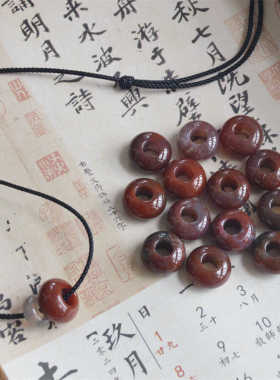 复古小众天然玛瑙平安扣项链