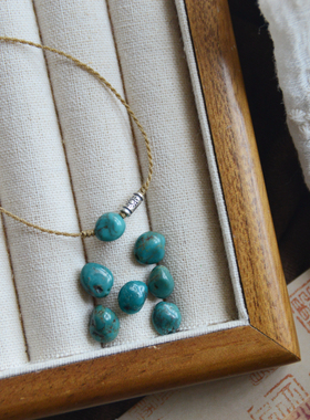 「风生水起」复古中式天然不规则绿松石纯银925太阳银管手绳手链