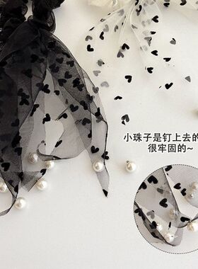 网纱蝴蝶结发圈高级感爱心波点马尾发绳气质飘带扎头皮筋珍珠头绳