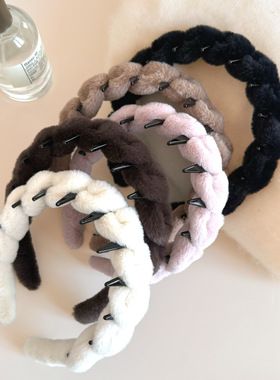 秋冬毛绒带齿防滑高颅顶发箍