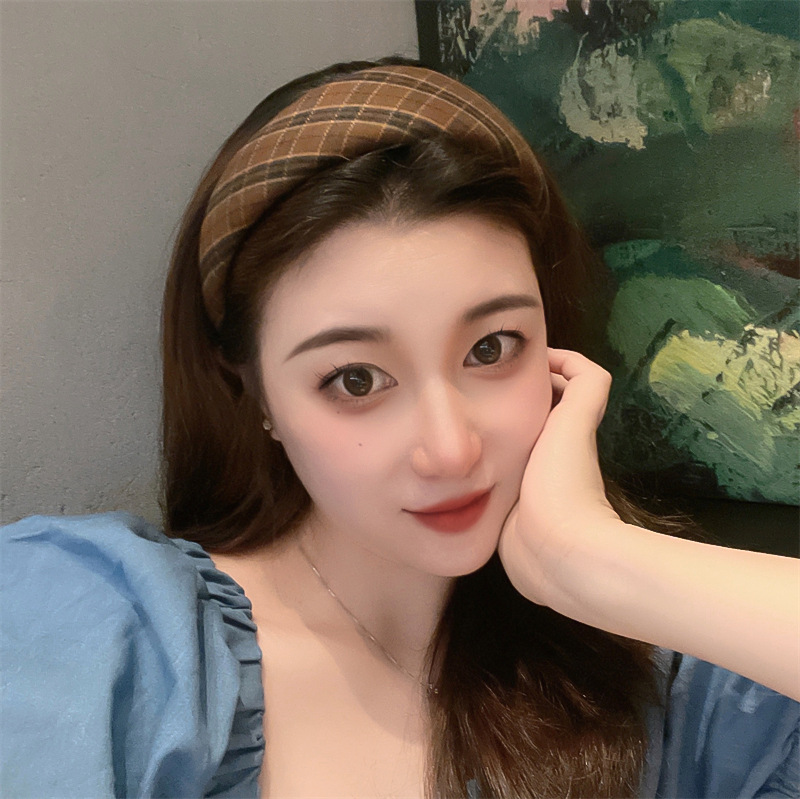 复古格子纹发箍法式韩版厚款海绵黑白格头箍网红ins海绵宽边发卡 - 图2