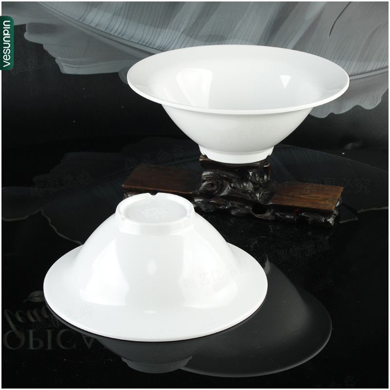 丰美密胺仿瓷宽边面碗  白色拉面碗馄饨碗塑料大碗斗笠碗汤碗W061