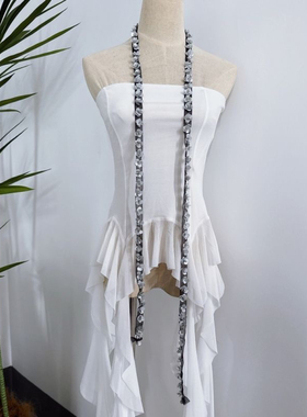 2025夏季新款时髦搭配款~重工质感时髦花朵钉珠网纱装饰围巾