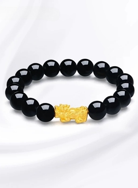 轻奢高级感沙金黑玛瑙貔貅手链