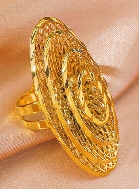 轻奢高级感镂空花朵沙金戒指
