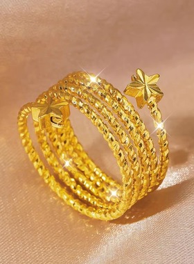 轻奢镀24K黄金色弹簧活口戒指女