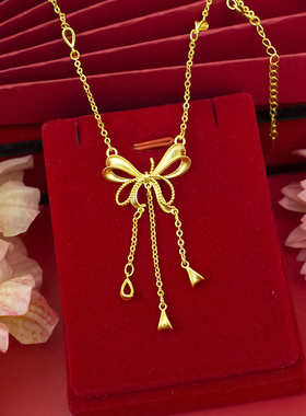 时尚简约百搭INS风沙金项链女款铃兰花M字母气质流苏锁骨套链首饰