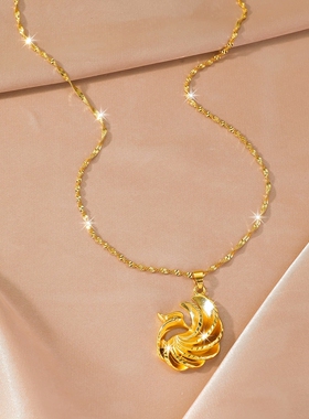 镀24K黄金色凤凰水波吊坠项链女