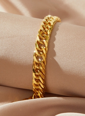 镀24K仿真黄金色福字环扣手链男