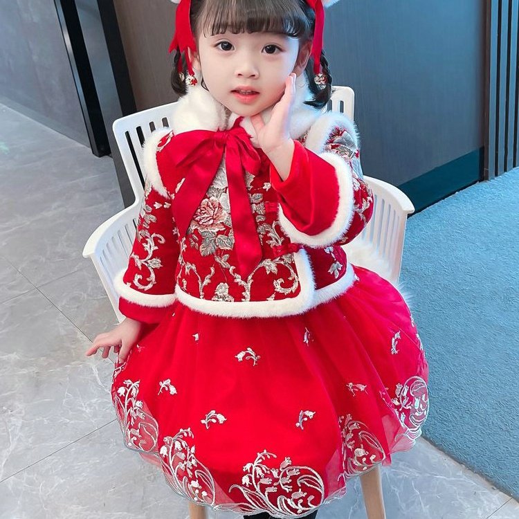 汉服女童冬季唐装加厚棉袄套装宝宝周岁公主裙礼服小童过年拜年服,淘宝优惠券,粉丝福利购,淘宝优惠卷