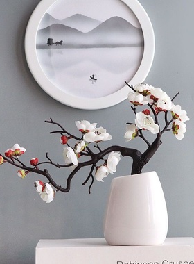 仿真梅花枝腊梅干花盆景家居客厅餐厅假花盆栽摆件新年装饰品