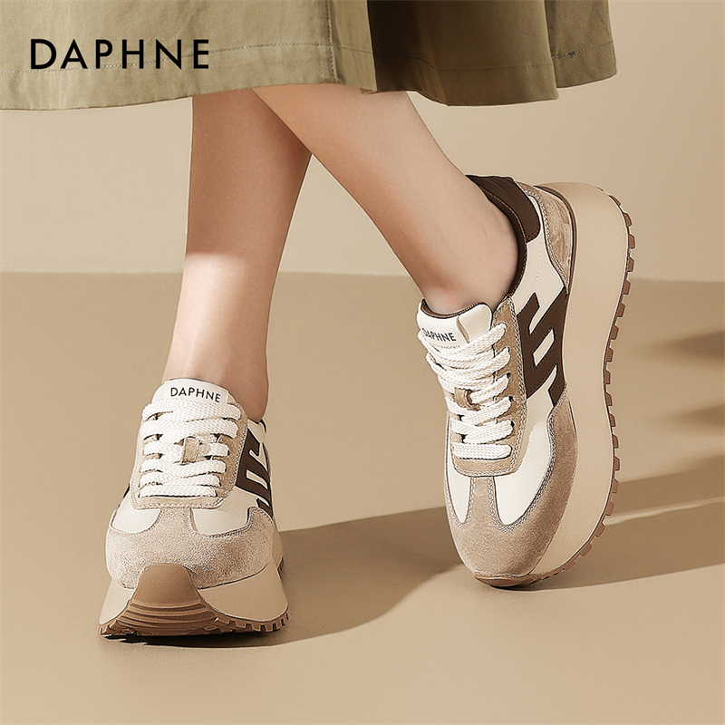 达芙妮真皮阿甘鞋女款2025新款秋季棕色厚底增高老爹鞋运动休闲鞋 - 图0