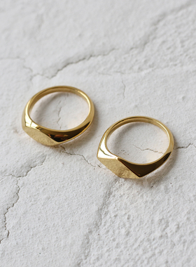 不褪色欧美极简风菱形橄榄戒指食指戒金色指环百搭套戒钛钢镀K金