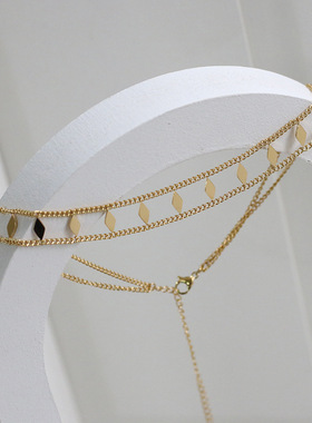 菱形高级感金色短款钛钢锁骨链