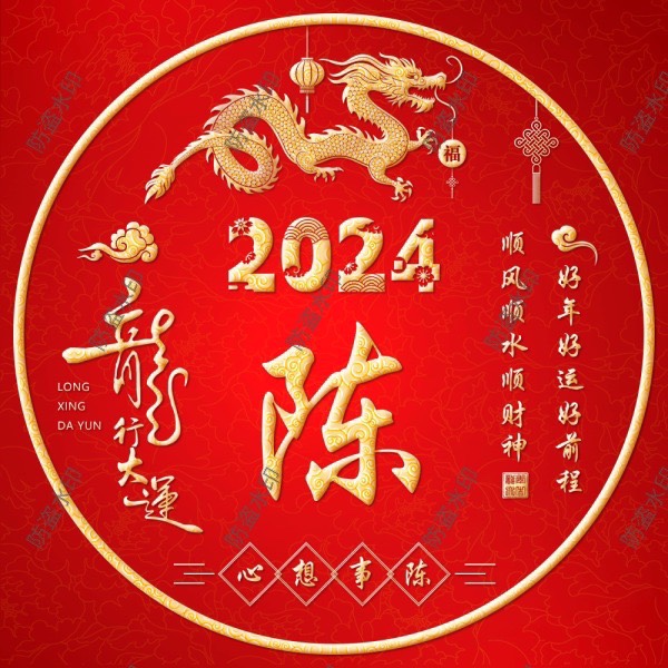 2024年龙年新年红色款男女士新年姓氏谐音梗定制微信头像定制设计-图1