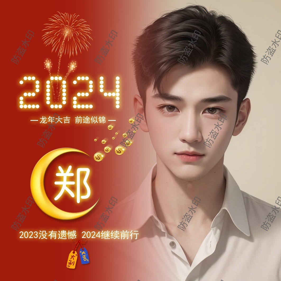 抖音直播同款2024龙红色新年情侣姓氏照片微信头像定制作素材设计-图2