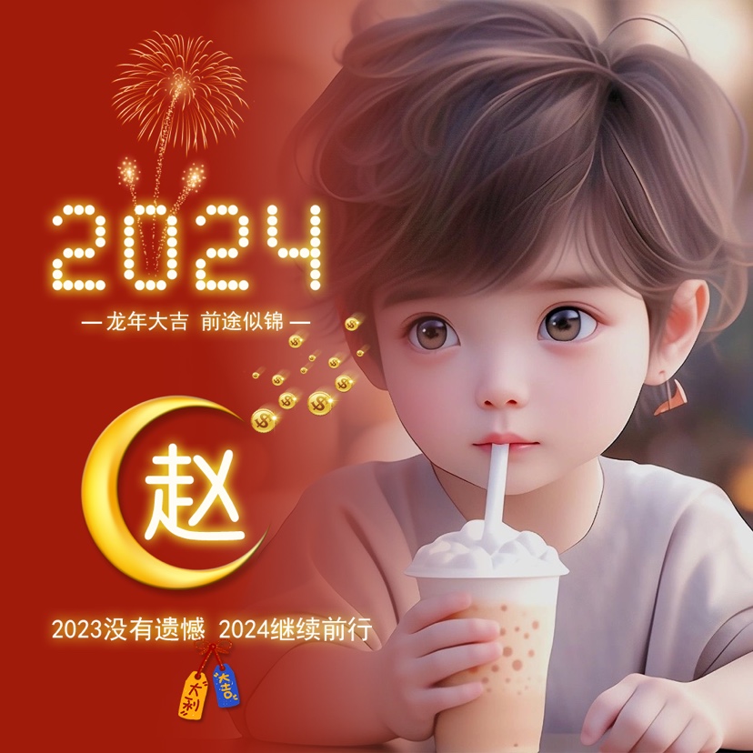 抖音直播同款2024龙红色新年情侣姓氏照片微信头像定制作素材设计-图3