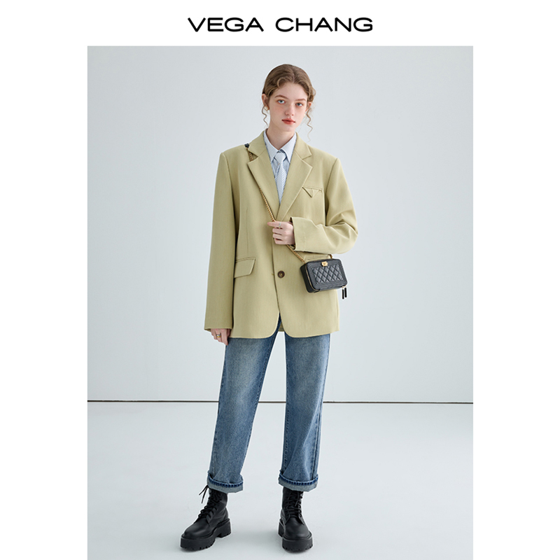 VEGA CHANG小西装外套女2024春秋装新款小个子英伦风宽松西服上衣-图0