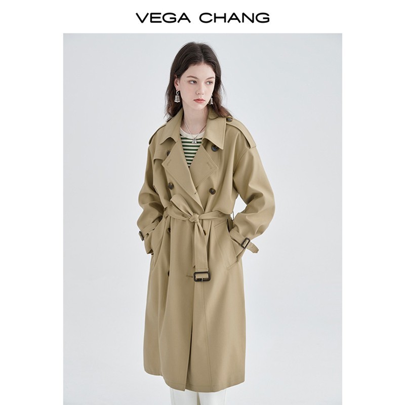 VEGA CHANG风衣女中长款新款韩版收腰时尚外套-图2