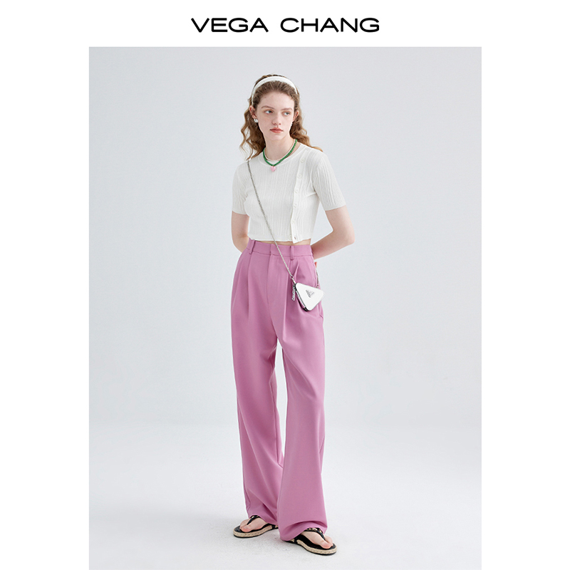 VEGA CHANG阔腿裤女高腰垂感宽松显瘦夏季小个子休闲拖地直筒裤子 - 图0