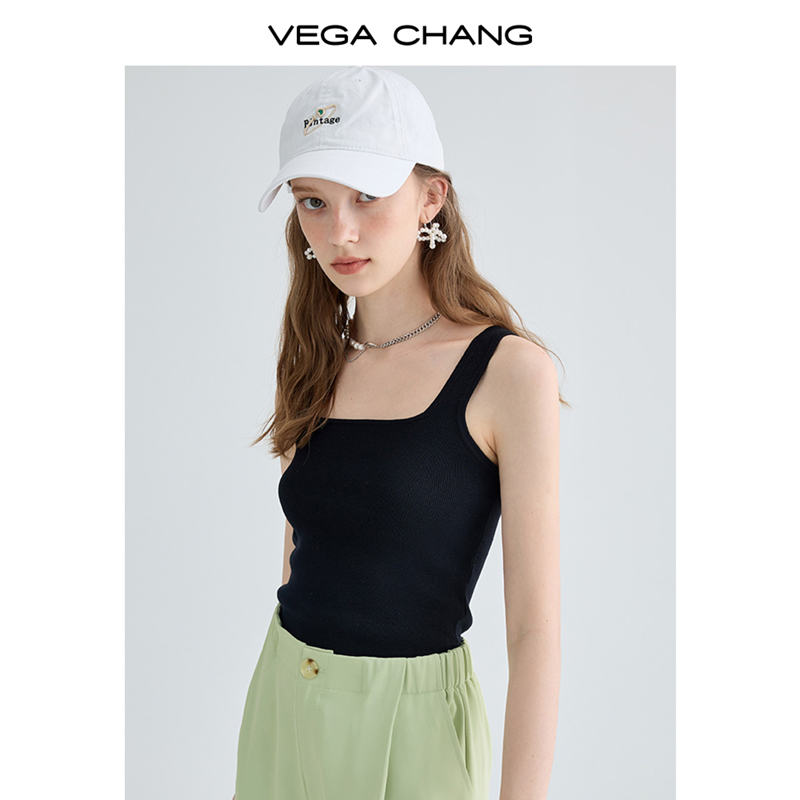 VEGA CHANG纯色吊带背心女2024年夏季新款修身显瘦内搭针织打底衫