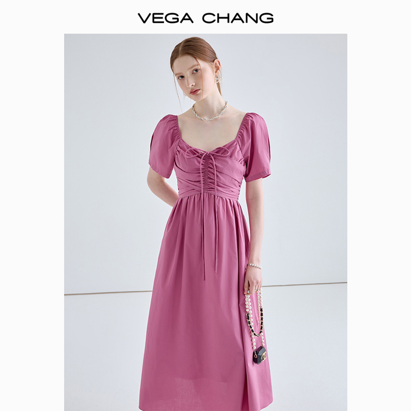 VEGA CHANG法式连衣裙女2024年夏季新款收腰显瘦气质高级感茶歇裙-图1