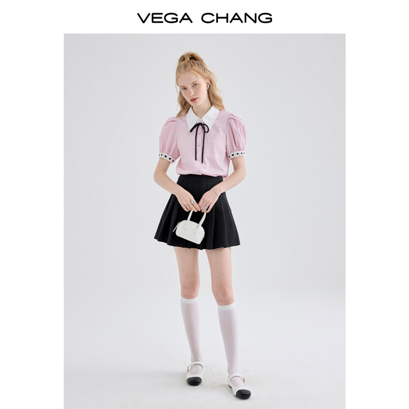 VEGA CHANG百褶裙女2024年夏新款辣妹约会裙子高腰半身裙学生短裙 - 图0