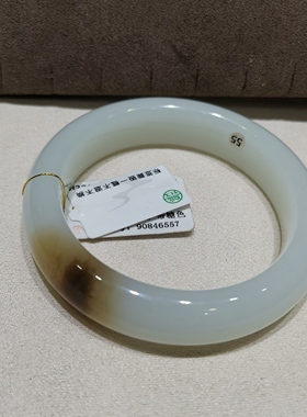 21年老店天然和田玉羊脂玉54.7mm圈口手镯有证书y5401