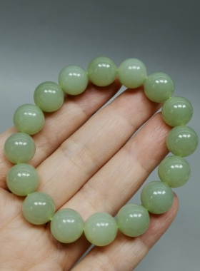 天然和田玉12mm圆珠手链手串