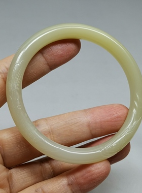 22年老店天然和田玉手镯57mm圈口女款雕刻玉镯编号5708