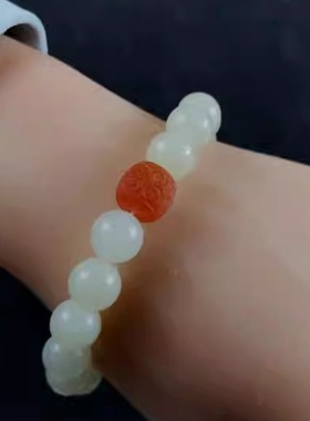 10mm手串天然和田玉糖玉圆珠