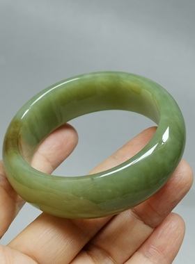 天然和田玉手镯52mm圈口宽版宽条