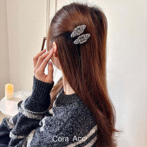 小香风轻奢超闪水钻银丝布艺发夹刘海夹洋气高级鸭嘴夹bb夹发饰女 - 图1