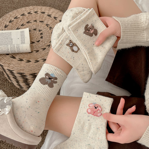 可爱袜子女纯棉防脚气防臭中筒袜子春夏款小熊ins潮韩系卡通日系 - 图1