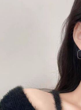 韩版复古几何方形黑色耳扣女 ins港风简约气质百搭耳环高级感耳饰