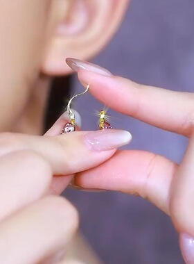 复古紫色镶钻C型提篮耳扣耳环女精致设计感日韩网红百搭耳饰防敏