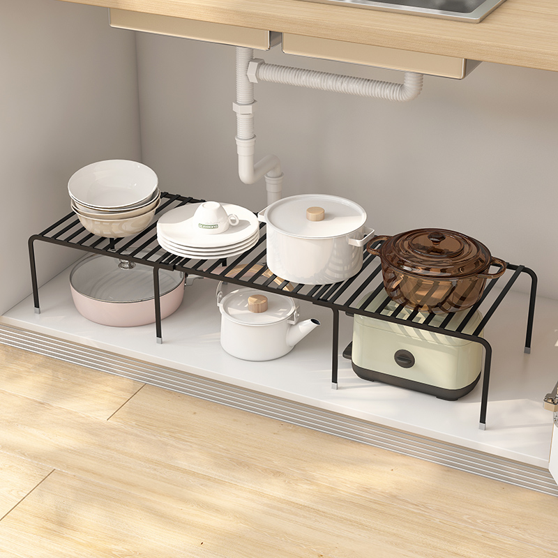 厨房下水槽锅具收纳架橱柜下分层台面可伸缩隔板柜内锅架子置物架 - 图1